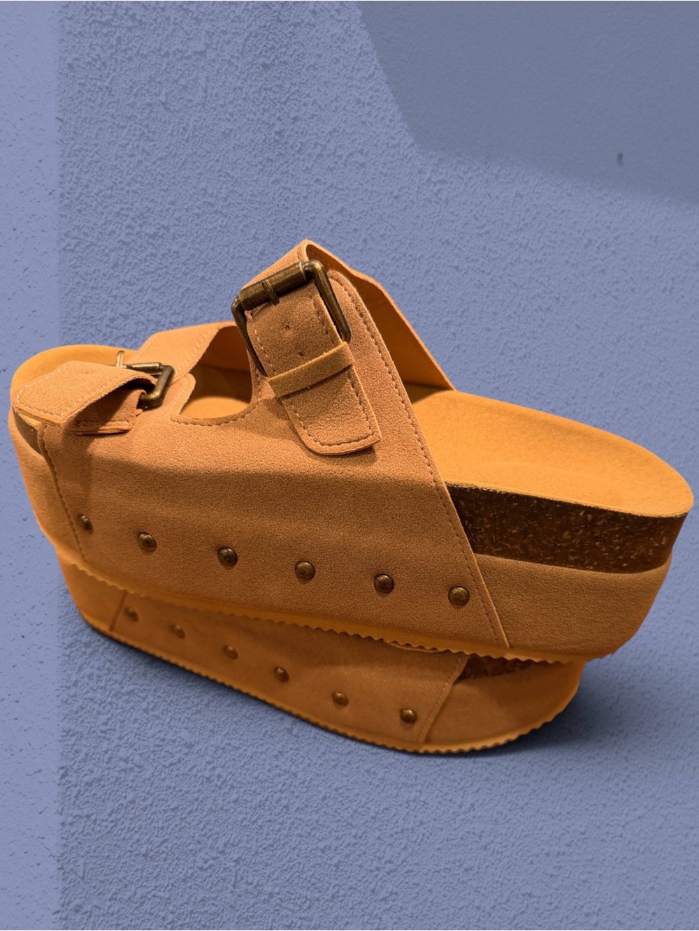 Faux Suede Women’s Platform Buckled Mule Sandals Size 10